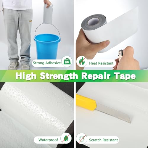 Image of 4.5Inch x 40FT RV Awning Repair Tape with Scissors, Outdoor Heavy Duty Repair Tape for Tarp, Tent, Boat Cover, Canvas, Sail Tape, Waterproof, UVproof and Heat-Resistant Tear Repair Pctch Kit