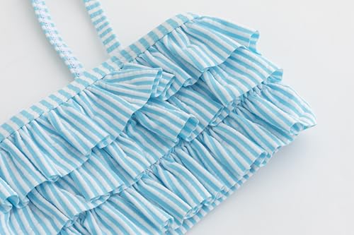 Image of LIZENS Girls Two Piece Striped Bikini Set Swimwear Flounce Ruffle Trim 2-12Years Beach Bathing Swimsuit
