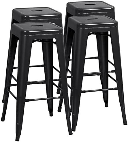 Furmax 30 Inches Metal Bar Stools Bar Height High Backless Stools Indoor Outdoor Stackable Kitchen Stools Set of 4 (Dark Black)