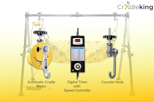 Image of Smiley Automatic Baby Swing Cradle for Baby 0-3 Years (NRI with Yellow) (Cradle Cloth Colour May Vary) | Full Folding