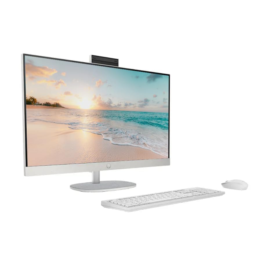 Image of HP 27 inch FHD All-in-One Desktop Computer, 12-Cores Intel Core Ultra 7 Processor, 16GB RAM 512GB SSD, Windows 11, Wireless Keyboard & Mouse, PLUSERA 8-in-1 Hub Included, White