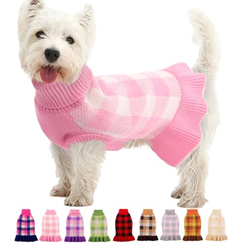 Image of Dog Sweater Dress Plaid Knitwear for Large Dogs Girl Christmas Clothes