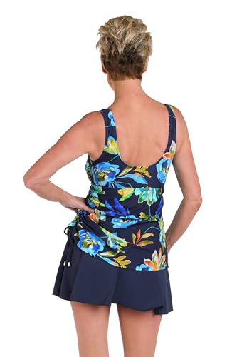 Maxine of Hollywood Women's Standard Shirred Skirted Swim Dress One Piece Swimsuit, Indigo//Indigo Vineyard2