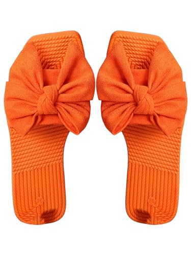 GORGLITTER Women's Cute Bow Flat Sandals Square Open Toe Slide Sandals Wide Width Sandals Dressy Beach 2025