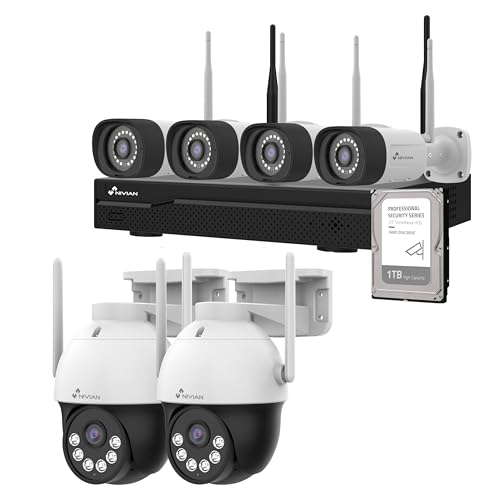 NIVIAN Kit Videosorveglianza WiFi Professionale 2K con 6 Telecamere IP PTZ, NVR 10 Canali, Immagini Super HD, IA Rilevamento Umano, Visione Notturna, Audio, HDMI, App EseeCloud, Registrazione 24/7 HDD
