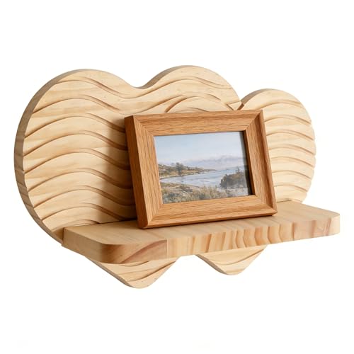 Estantería de pared Boho genérica | Organizador estético de madera en forma de corazón – Estantes de pared de madera, decoración bohemia, para dormitorio, salón, cuarto de baño, cocina, oficina y