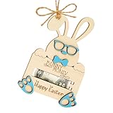 Easter Bunny Money Holder for Cash, Blue Wood Basket Stuffers, Hanging Decorations for Home, Gifts for Child, Grandchildren,Teens,Unique Decoration Gift Idea for Boys & Girls, Easter Basket