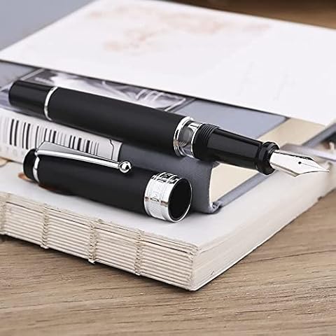 Majohn T5 Piston Fountain Pen, Metal Matte Black with Silver Trim, Iridium Medium Nib Large-Capacity Writing Ink Pen Cover