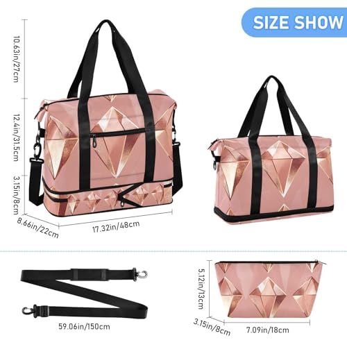 Gold Rose Gold Oversized Travel Duffel Bag Large Carry On Airport Bag with Adjustable Strap for Trekking Multifunctional3