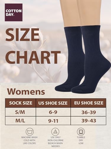 Image of COTTON DAY Women's Combed Cotton Fine Ribbed Trouser Dress Socks Black White Navy Blue 3 Pack