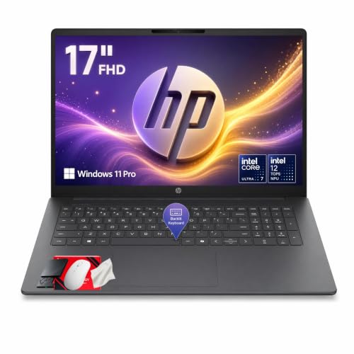 Image of HP 17 Inch AI FHD Laptop Intel Ultra 7 255U 16GB 1TB WiFi 7 Win 11 Pro | 17.3 IPS Anti-glare Display, Bluetooth 6.0, Backlit KB, Intel AI Boost 12 TOPS NPU, Copilot Key, Fast Charge, Mica Silver