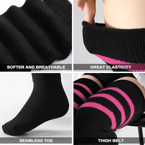 Plus Size Womens Thigh High Socks for Thick Thighs, Striped Over Knee Knit Leg Warmers, Extra Long High Stockings3