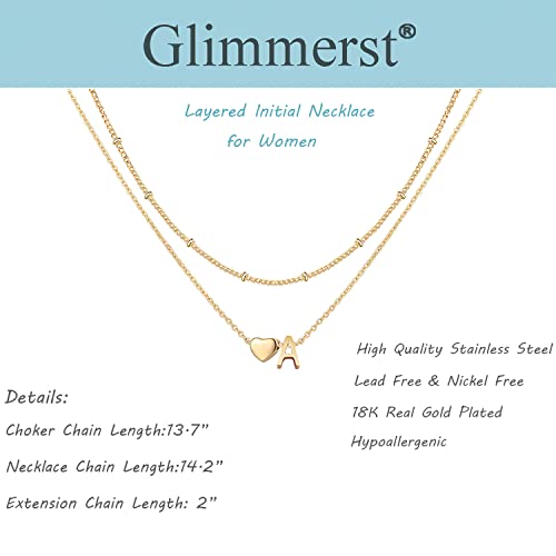 Glimmerst Layered Initial Necklace For Women 18K Gold Plated Stainless Steel Beaded Chain Choker Neckalce Layering Personalized Tiny Letters Name Necklace For Girls (Gold A) #TOP5