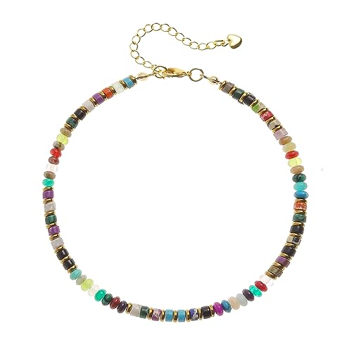 XIJIN Natural Stone Beaded Anklets for Women Handmade Beach Boho Turquoise Beads Ankle Bracelet Jewelry Gift for Her