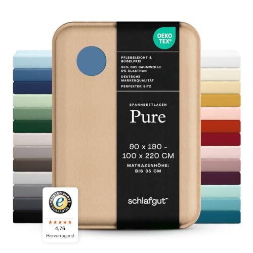 schlafgut Pure Spannbettlaken 90x200 cm Bio-Baumwolle Jersey, Blue Mid – Ansicht 1