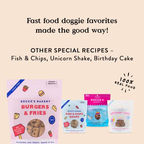 Bocce's Bakery Burgers & Fries Treats For Dogs - Special Edition Wheat-Free Dog Treats, Made With Real Ingredients, Baked In The Usa, All-Natural Beef, Sweet Potato & Cheese Biscuits, 5 Oz #TOP4