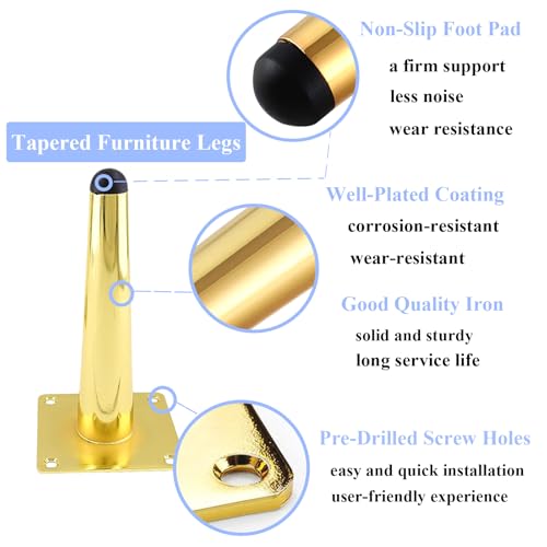 Patas de mesa para silla y sofá de metal dorado con diseño de cono vertical de 20 cm 4