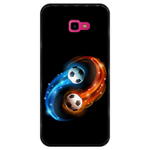 Hapdey Funda Negra para [ Samsung Galaxy J4 Plus 2018 ] diseño [ Abstracto, Fuego y Agua, balón de Futbol ] Carcasa Silicona Flexible TPU
