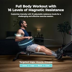 Sunny health fitness magnetic rowing machine for home exercise quiet smooth rower with compact storage and optional free sunnyfit app connectivity  urban country home decor