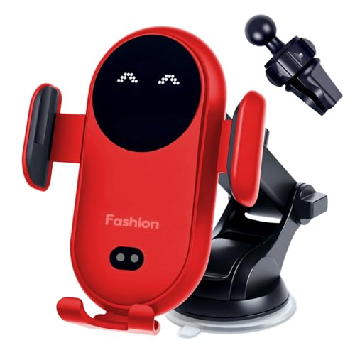 Wireless Car Charger, Auto-Clamping 3-in-1 Phone Mount - 15W/10W/7.5W Fast Charging Car Accessories Compatible with iPhone 16/15/14/13/12/11/Xs/XR, Samsung S23 Ultra/S22/S21/S20/S10+/S9(Red)