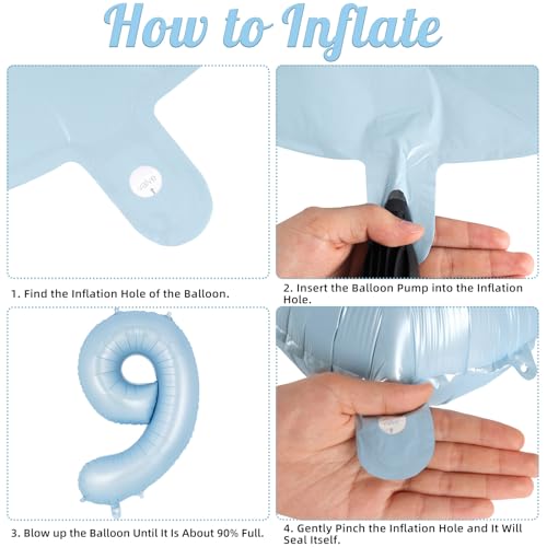 Image of Light Blue Number 9 Balloon, 40 Inch Big Large Foil Number Balloons, Giant Mylar Number 9 Balloons for 9 Year old Birthday Baby Party Decorations Supplies Anniversary