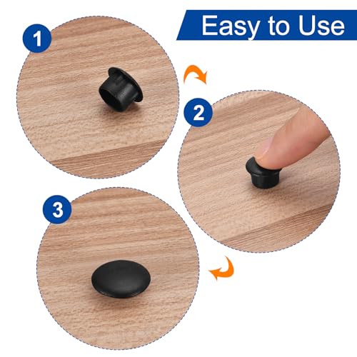 Image of uxcell 300Pcs Screw Hole Plugs, 12mm(1 /2 inch) Dia Plastic Round Button Plugs Snap in Locking Hole Covers Flush Type Caps for Furniture Cabinet, Black