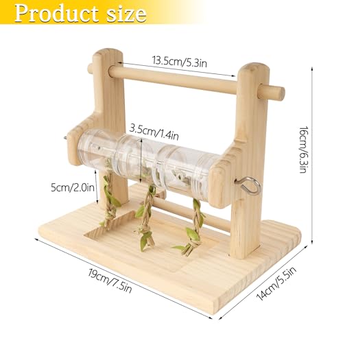 Image of Bird Playground, Parrot Foraging Toy, Wooden Perch with Rotating Drum, Exercise & Feeding Center for Small & Medium Birds