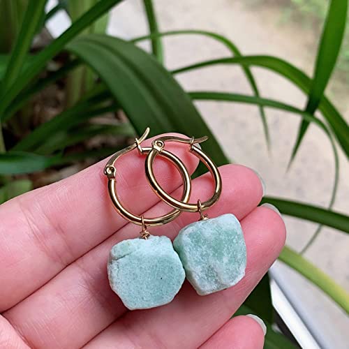 天然水晶イヤリング スチールフープ 岩石 鉱物 蛍石 水晶石 振り子 紫水晶 ドロップイヤリング,グリーンアベンチュリン