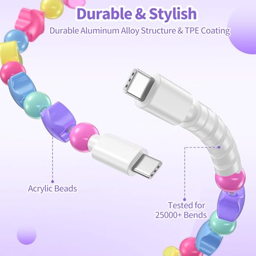 Image of VOFUOE USB C Cable for iPhone 17 Stars Beaded Charging Cord Fast Charging Cable for Girls Women 3.3FT Type C Cable for iPhone 16 /15, for iPad A16 11th Generation, for Galaxy S25-Colorful Beads