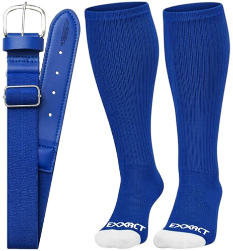 Exxact Sports Youth Baseball Socks and Belt Combo for Boys Girls - Soft Durable Softball Socks and Belt Youth & Adult Sizes (Royal Blue Small)