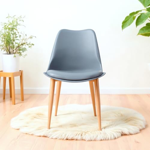 Image of Amazon Brand - Umi Eames Nordan Metal Stylish Modern Furniture Plastic Chairs & Wooden Grain Finish Metal Legs & Padded Seat Cushion in Grey Color