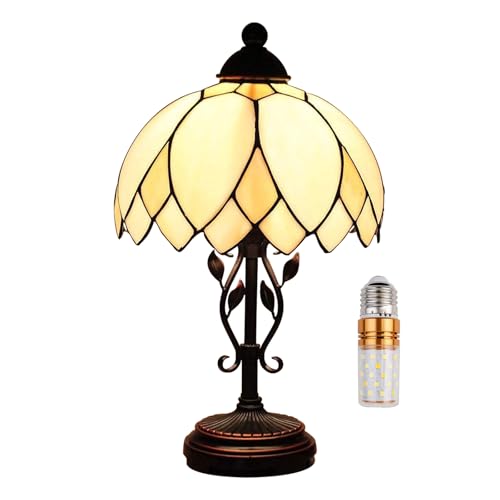 Kinbolas Lámpara de Mesa Estilo Tiffany,Pantalla de Vidriera Vintage de 10 pulgadas,Lámpara de Cabecera de Lectura Art Decó Victoriana para Dormitorio,Sala de Estar,Estudio,Oficina(Color:A)