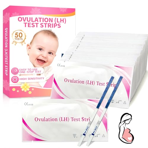 50 Piezas Test de Ovulación, Pruebas de Ovulación, Tiras Ovulacion Sensibles 25 miu/ml, Prueba de Fertilidad Familiar Femenina, Conoce sus días más fértiles, Envueltas Individualmente Selladas, Blanco
