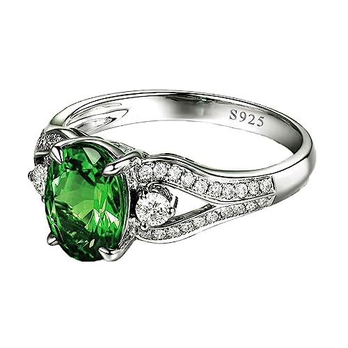 Bague Fiancailles Argent 925 et Zircone Vert Ovale : Le Cadeau Romantique Idéal de Demande en Mariage