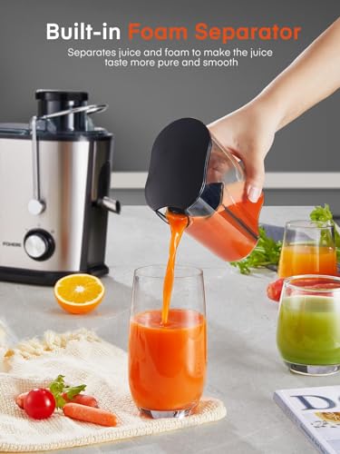 FOHERE Juicer Machines 800W, 3" Wide Mouth Juicers Whole Fruit and Vegetable, Fruit Juicer Machine with Anti-Drip Spout, 2 Speeds, Stainless Steel, Easy to Clean, BPA-Free (600W)
