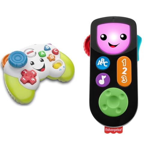 Image of Fisher-Price Pretend Video Game Controller Baby Toy with Music Lights and Learning Songs & Laugh & Learn Stream & Learn Remote, Electronic Pretend TV Remote Toy with Lights and Educational Content