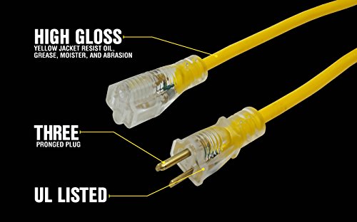 Yellow Jacket 12/3 Heavy-Duty Contractor Extension Cord with Lighted Ends 50 Foot - Image 4