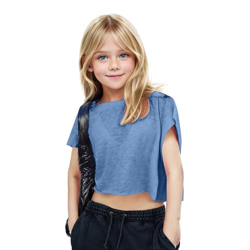 Girls Open Back Short Sleeve Workout T Shirts Loose Crewneck Trendy Casual Solid Soprts Tops Blouses3