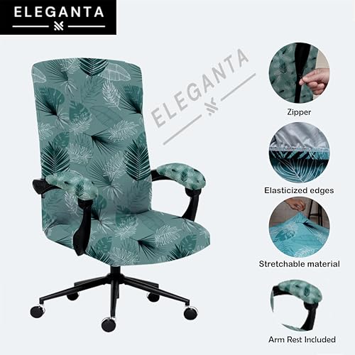 Image of Eleganta Stretch Boss Office Chair Cover Printed Computer Chair Covers with Armrest Cover Universal Removable Spandex Rotating Chair Slipcovers Soft Desk Chair Seat Protector Light Green F (Pack Of 2)