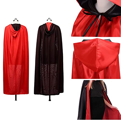 OUQIWEN Vampire Cape Adult,Unisex Halloween Black Red Hooded Reversible Vampire Cape(150cm), 150 Cm - Image 4