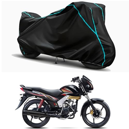 Image of Waterproof Bike Body Cover Compatible for | Mahindra Centuro | Taffeta Fabric, Sky Piping Design, Bottom Elastic Fit | Dustproof, Sun UV & Rain Protection for All Weather.