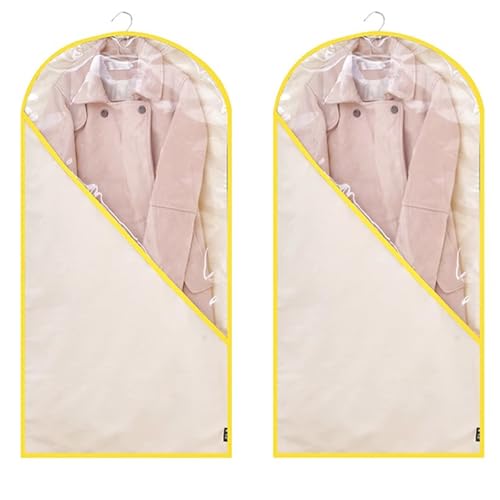 2 Packs Garment Bags for Hanging Clothes, Washable Canvas Garment Bag for Closet Storage and Travel with Clear Window(Yellow,60x90cm/24x35in)