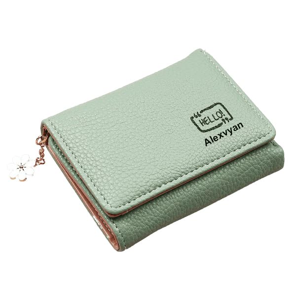 alexvyan Green Hello Small Tri-Fold Women's Purse Wallet Card Organizer Female Hand Purse Clutch Women/Ladies/Girls Wallets 5 Card Holder 1 Long & 1 Small Pocket-picture-13