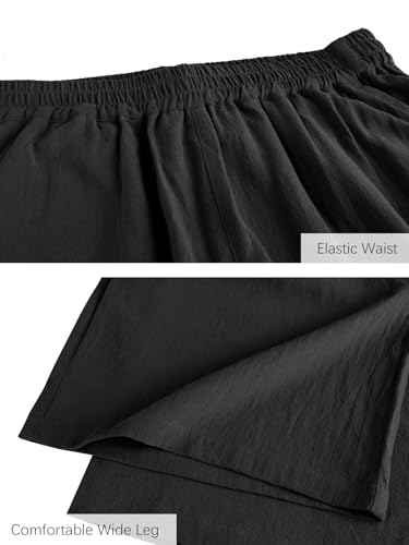 Image of ECUPPER Womens Cotton Cropped Pants Loose Fit Wide Leg Capri Casual Plus Size Elastic Waist Trousers