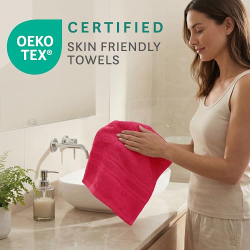 Image of Trident Hand Towels, 100% Cotton, Highly Absorbent, Super Soft, 2 Piece Set, 400 GSM, Spa Towel, Comfort Living Towel-Candy Glow