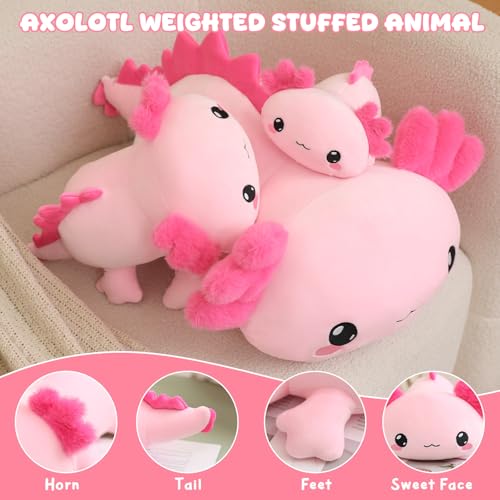 Xfrog Weighted Axolotl Plush, Großes Stofftier Gegen Ängste, Rosa Axolotl-Stoffspielzeug, Süße Umarmungs-Wurfkissenpuppe Für Jungen, Mädchen, Freundinnen, 35CM