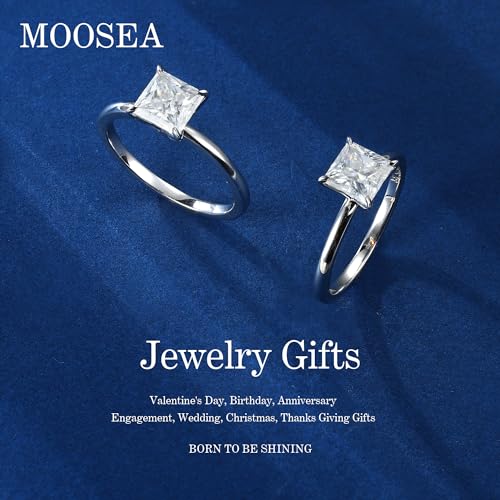 MOOSEA 2ct Princess Cut Moissanite Rings for Women, D Color VVS1 Clarity S925 Sterling Silver 14K White Gold Vermeil Ring Lab Created Solitaire Ring Moissanite Engagement Rings for Women2