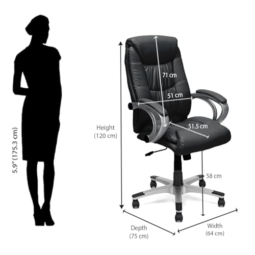 Image of Nilkamal Libra High Back Soft Leatherette Office Chair|Adjustable Height|Ergonomic Home Office Chair|Black