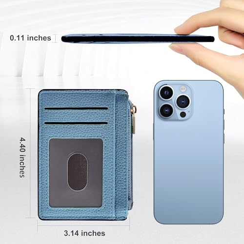 Image of Tipmile Womens Credit Card Holder Wallet, Small Slim RFID Blocking Sleeve | Mini Tiny Cute ID Case, Minimalist Zipper Pocket Wallet, Thin Coin Purse, Mothers Gift, Sky Blue
