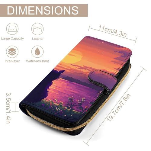 Digital Cat Enjoy The Sunset Long Wallet for Women Men Purses Coin Pouch Credit Card Holder Organizer2